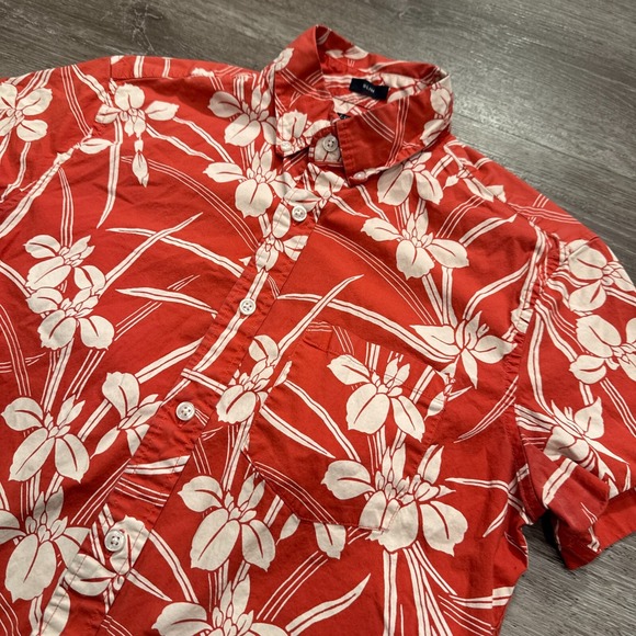 J Crew Shirt Youth Small Floral Red Costal Boys Short Sleeve Button‎ Up Cotton - Picture 2 of 8